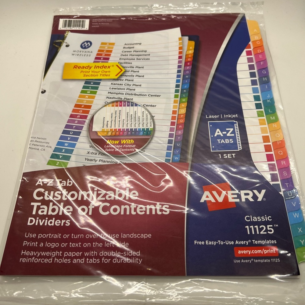 NWT Avery A-Z Customizable Table of Contents Dividers 8 1/2 x 11”